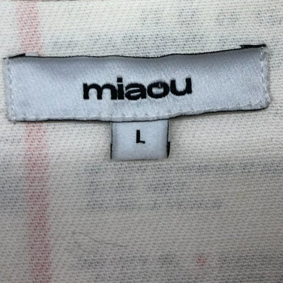 Miaou White Red Newsprint Denim cropped Jacket button front Lottery Ticket Multi - Picture 8 of 16